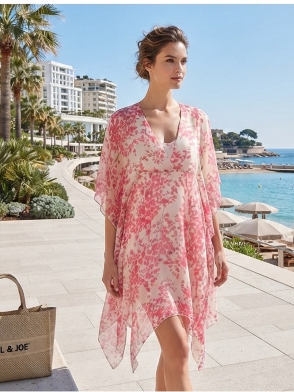 Paul&Joe pink floral print silk drape dress